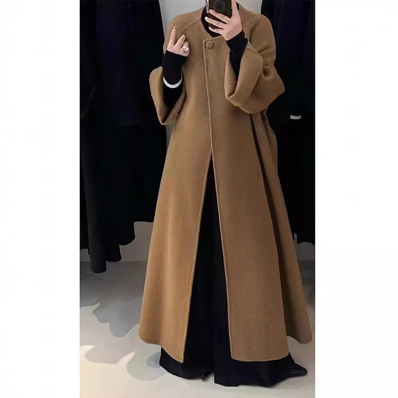 [Sunset Lighthouse] Temperament Loose High-grade Long Double-sided Wool Coat Knee-wide Wool Coat