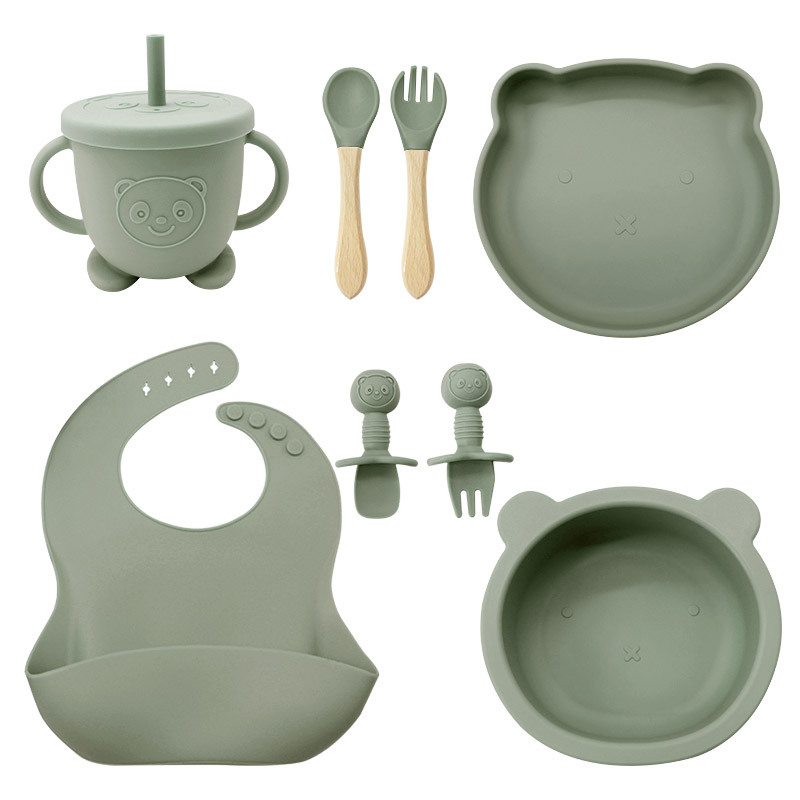 Oso vajilla traje de silicona bebé vajilla de dibujos animados oso plato tazón niños alimentación vajilla traje de comida complementaria