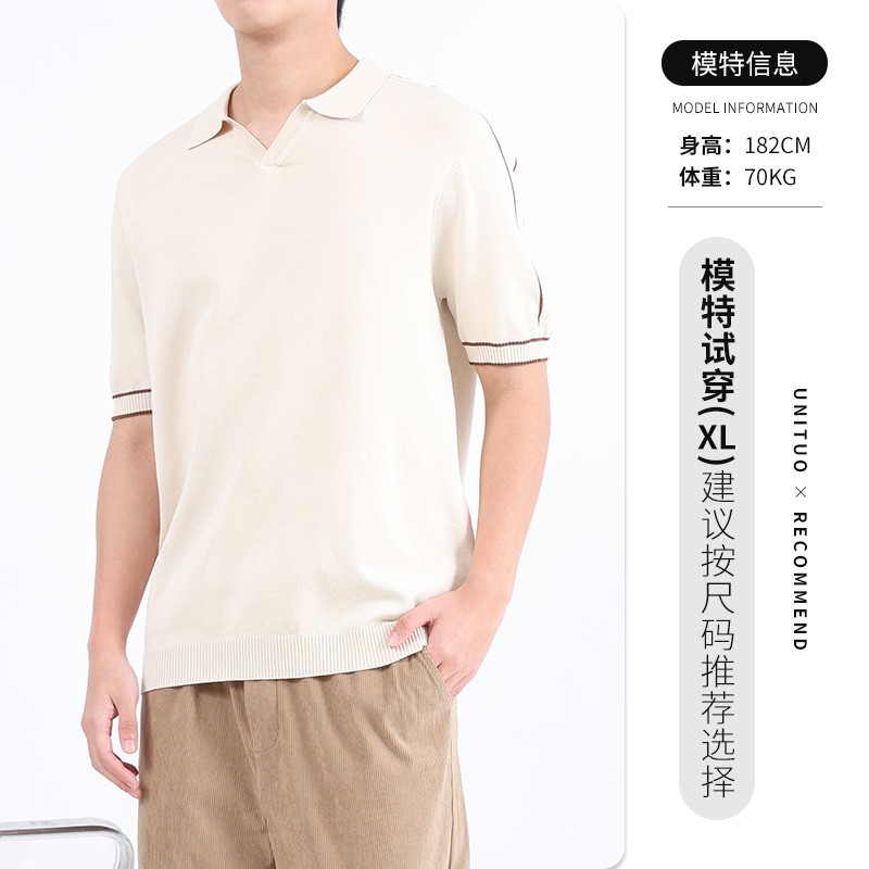 アイスポロシャツ半袖高级感夏メンズビジネスtシャツカジュアル襟折りニットtシャツメンズ