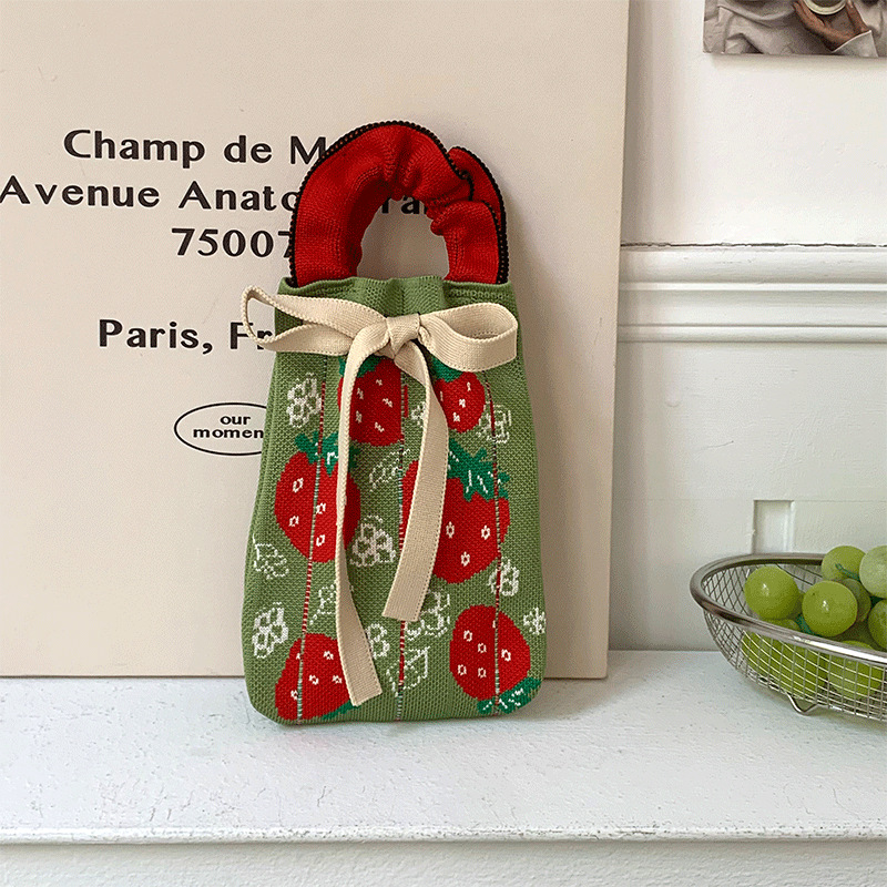 Bolsa de punto, oreja de madera, diseño de nicho, bolso con cordón de dibujos animados, bolso de mensajero portátil de todo fósforo, bolso de teléfono móvil