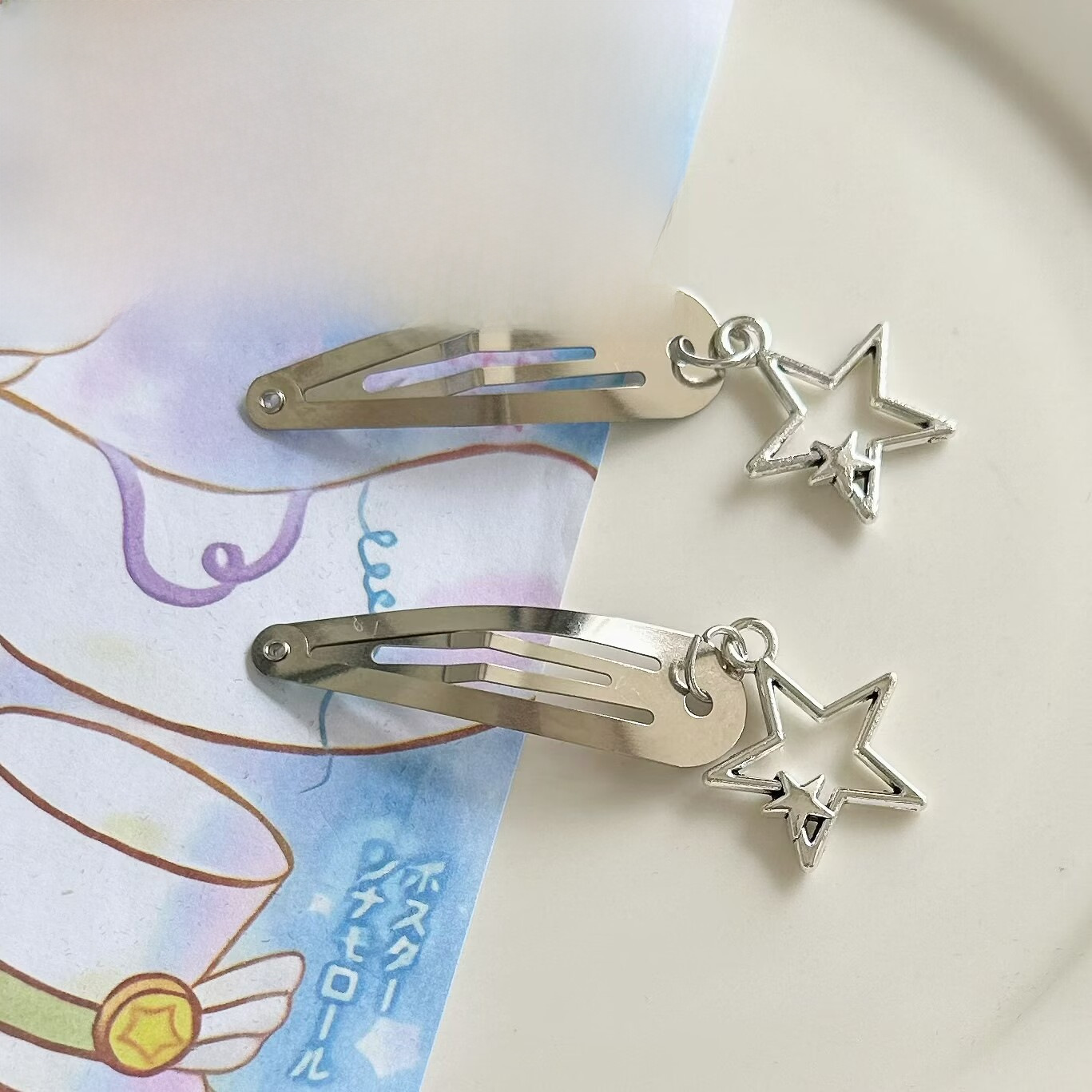 Enkel stjärnspänne för BB-hårspänne i japansk och koreansk stil, fräsch och söt tjejhjärtspänne för sidolugg, huvudspänne_voghion.com