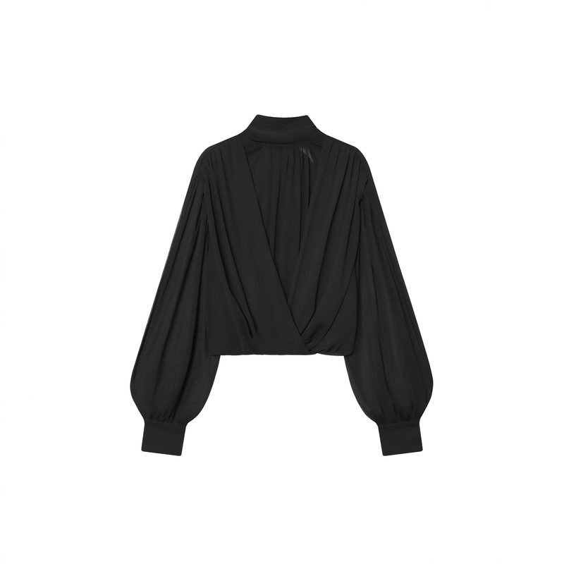 European and American Sexy Sexy Style Design Bow Tie Pleated Translucent Balloon Top 3666187