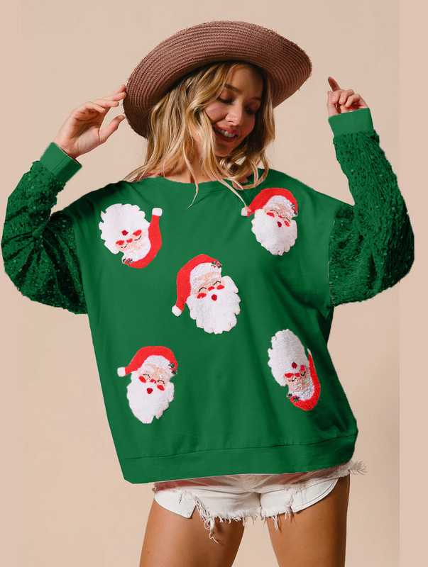 アマゾンの新型の越境欧米の婦人服の甘いスパンコールの袖の百合の上着のクリスマスの長袖の服の女性|undefined