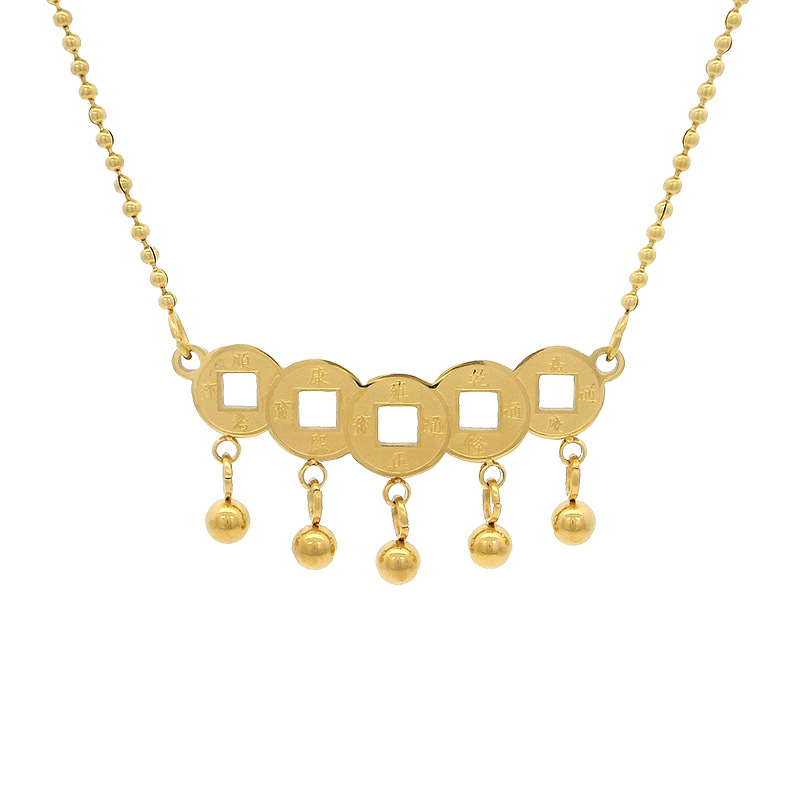 Xuping acero inoxidable 24k simple ligera cadena de clavícula de lujo imitación de oro esferas de bronce collar de invierno al por mayor image 6