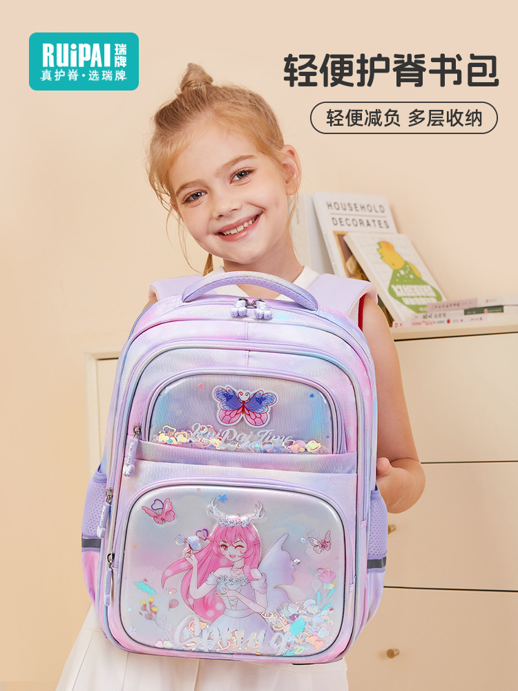 Mochila escolar para niñas de 1º a 2º grado, marca Rui, gran capacidad, reduce el peso, diseño de dibujos animados, para niñas de primaria, modelo nuevo 2025, ligera.
