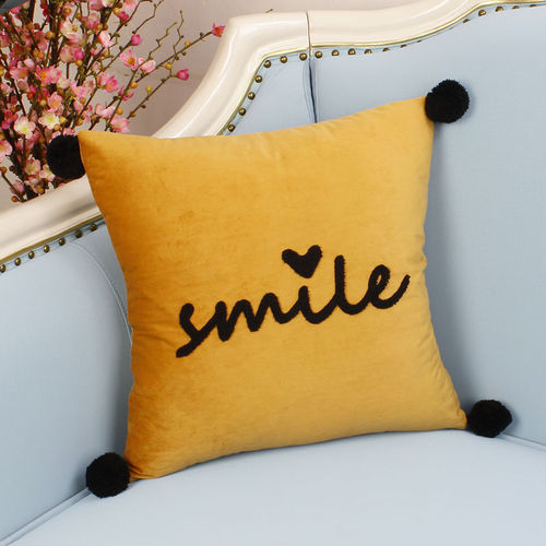 Girly style crystal velvet embroidered letter pillow for home living room square ball sofa cushion bedroom window pillow