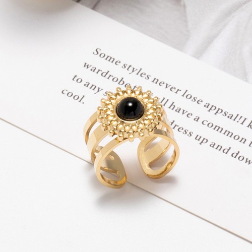 Cross-border natural stone titanium steel ring does not fade European and American retro gold open ring hand jewelry ring wholesale