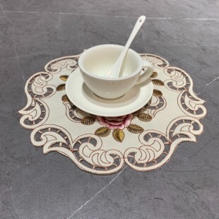Factory wholesale foreign trade round embroidered cup mat Nordic style handmade hollow fabric insulated table mat coaster