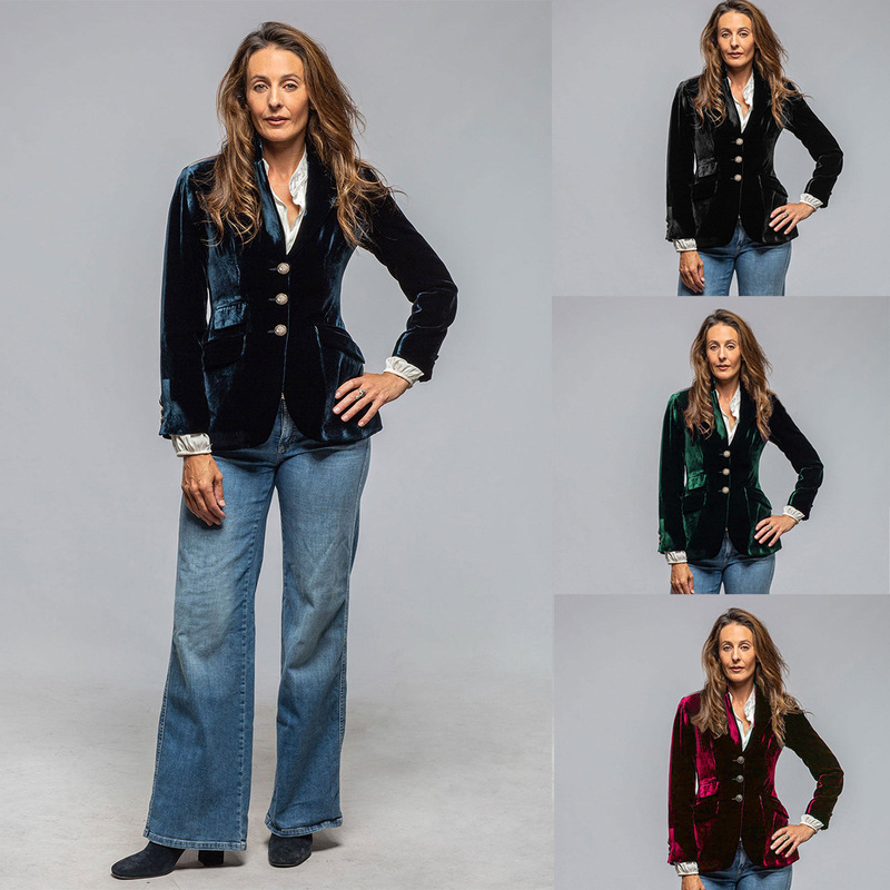 Cross-Border Vintage Women's Blazer 2026 New European and American Style Slim Fit Slit Velvet Blazer Top