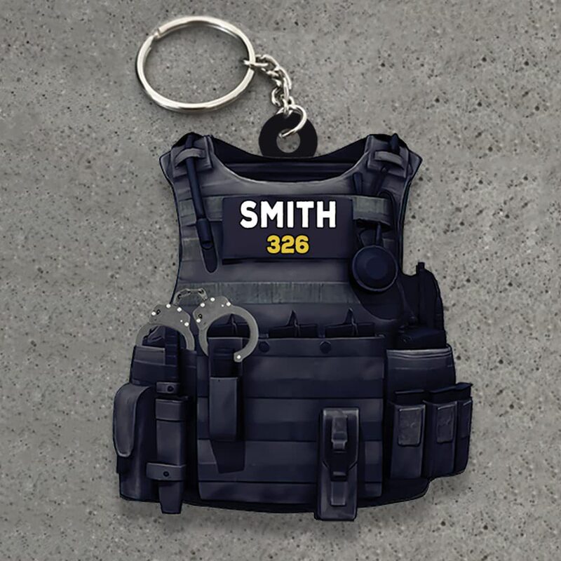 Cross-border New Police Gift Keychain Decorations Acrylic Flat Creative Men's and Women's Backpack Hanging Key Ring