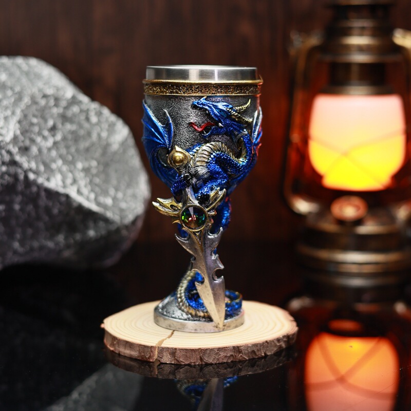 Medieval Retro Wine Glass Stainless Steel Water Cup European Dragon Shape Cocktail Wine Goblet Niche Cup