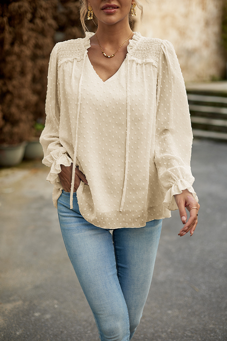 140g Weight Long Sleeve Sleeve Length Pullovers Placket Type Women's Blouse Long Sleeve Blouses Casual Solid Color