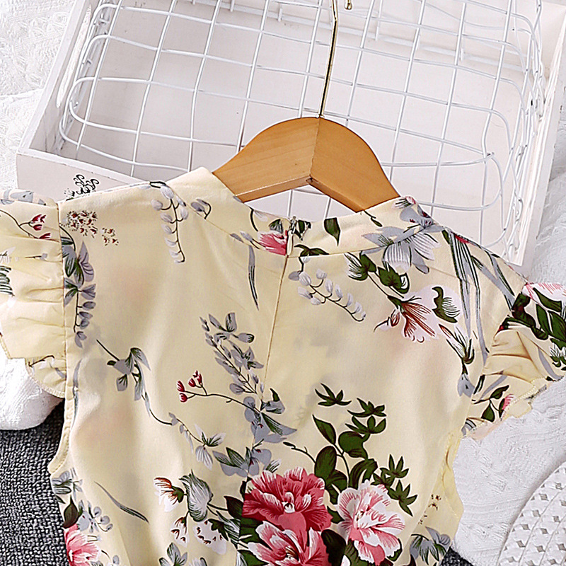 Round Neck Neckline Regular Fit Fit Type Princess Flower Cotton Blend Polyester Girls Dresses