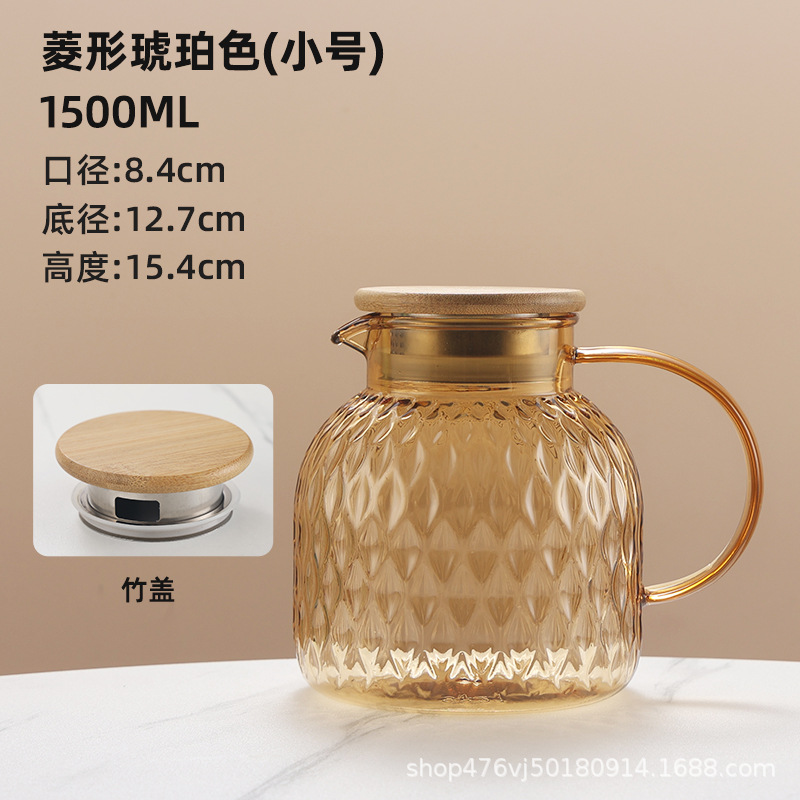 1500ML 브라운 쇼트 다이아몬드 주전자-대나무 뚜껑