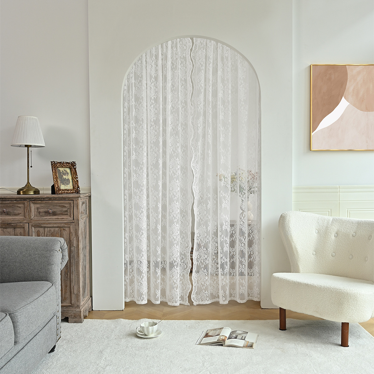 Nuevo estilo transfronterizo de doble encaje, cortina alemana, encaje de urdimbre, malla de ventana, cortina terminada, TEMU, AliExpress