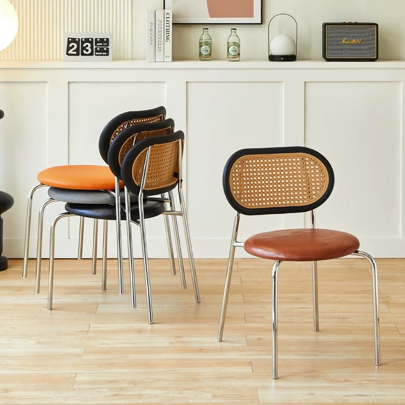 北欧复古网红ins家用中古藤编餐椅简约阳台靠背椅单人椅休闲椅子