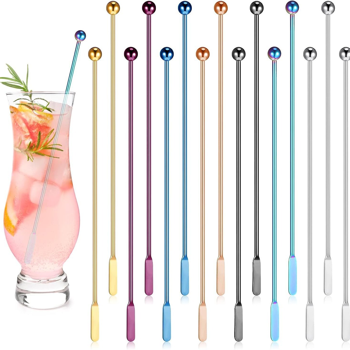 Transfronterizo 304 de acero inoxidable de mango largo varilla de agitación café leche té revolviendo palo cuchara creativa coctelera de oro