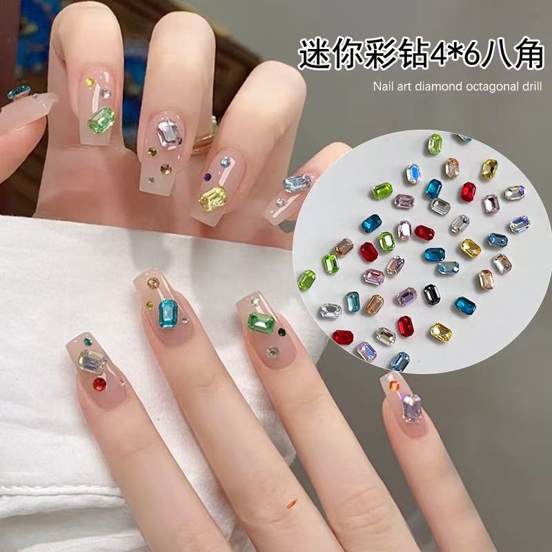 30 Mixed Mini Small Octagonal Diamond Pointed Bottom Colorfulful Diamond Accessories Popular Nail Art Jewelry Material Nail Diamonds