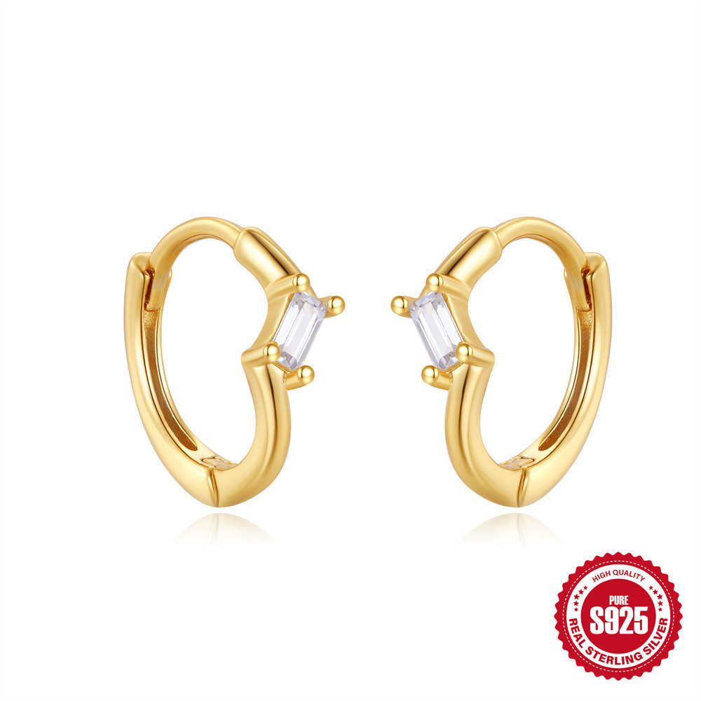 Nuevos pendientes de plata de ley s925 para mujer, estilo ins, estilo francés, simple y elegante, circonio cuadrado, orejas retorcidas irregulares