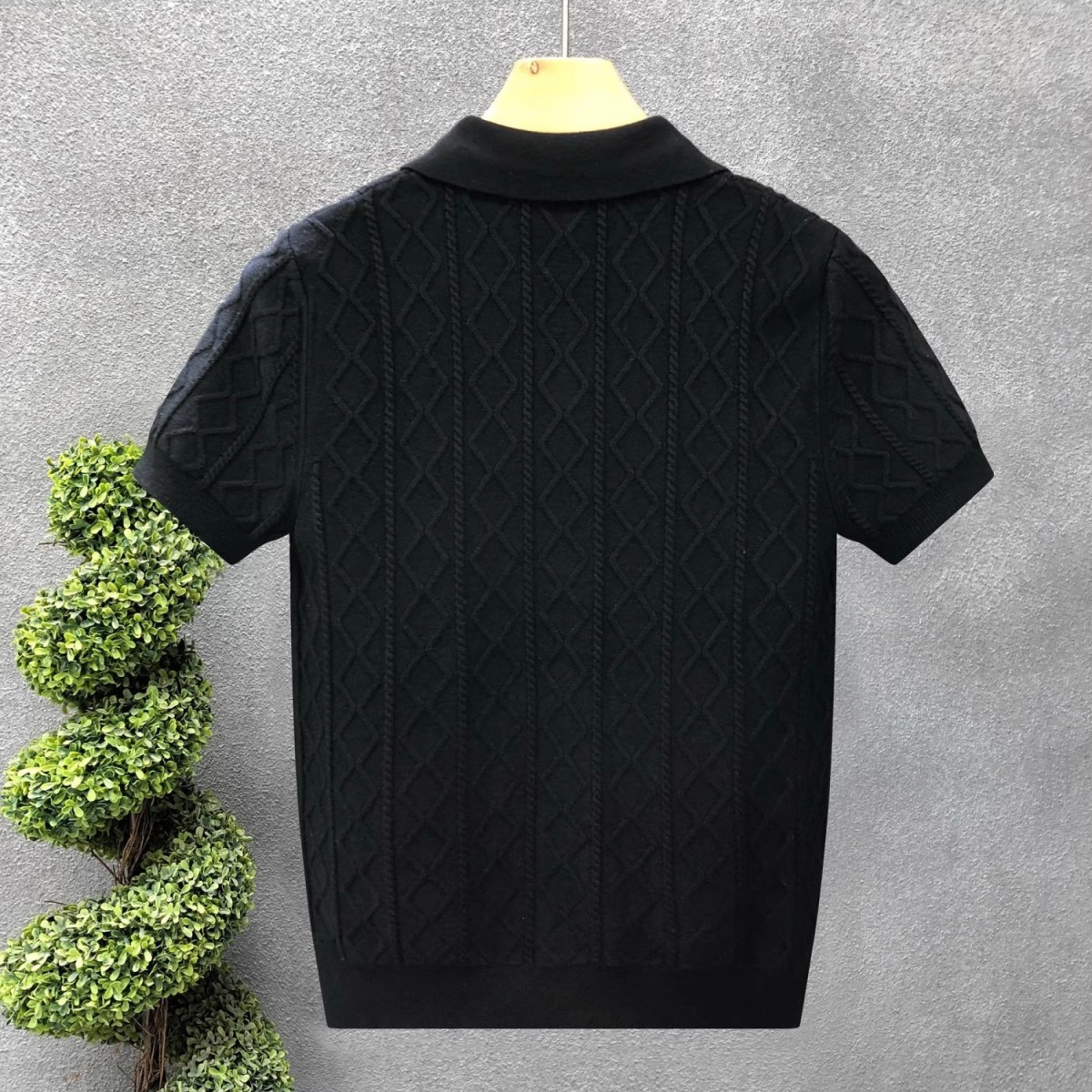 Men's Clothing Plus Size Men's Shirt Style Short Sleeved V Neck Business Collar Cable Knit T-Shirt For Formal & Casual_voghion.com
