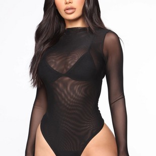 Europe and the United States explosions sexy underwear ultra-thin mesh screen perspective sexy slim plus size jumpsuit cross-border wholesale