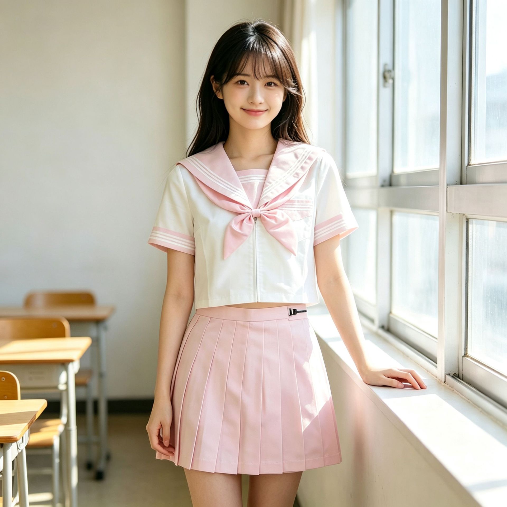 Sweet pink short-sleeved sailor suit JK two-piece set, college style student class uniform, stage performance uniform sailor suit