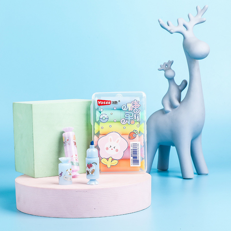 YS6060 Caramelo de dibujos animados estilo highlighter suministros escolares estudiante marcador con lindo DIY pegatinas