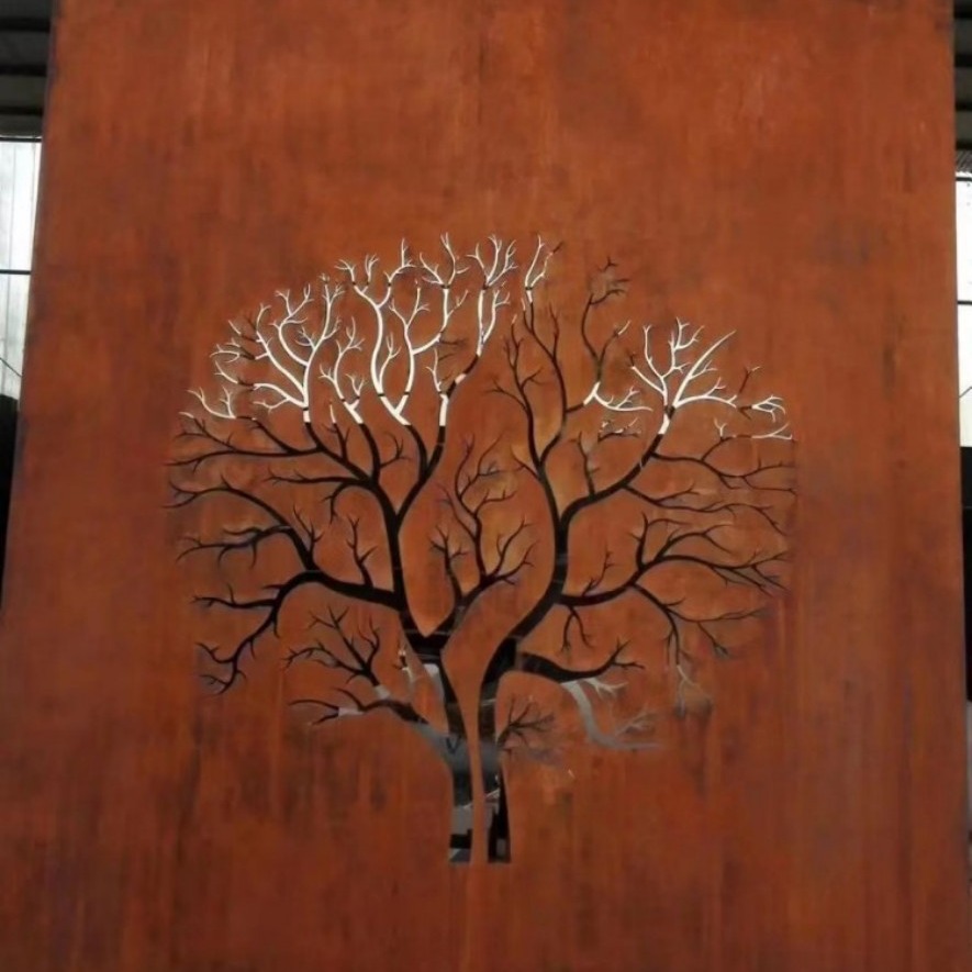 耐候钢板刻字雕红锈板景墙激光切割室外镂空做锈门头做旧生锈招牌