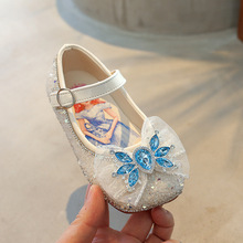 女童单鞋2024春季新款爱莎水晶鞋儿童公主鞋水钻小女孩演出小皮鞋