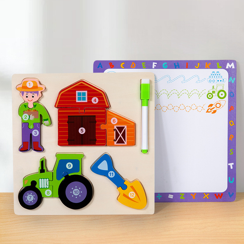 Niños de madera 3D puzzle tridimensional vehículos de transporte de animales cognición gran tablero de puzzle juguetes de educación temprana