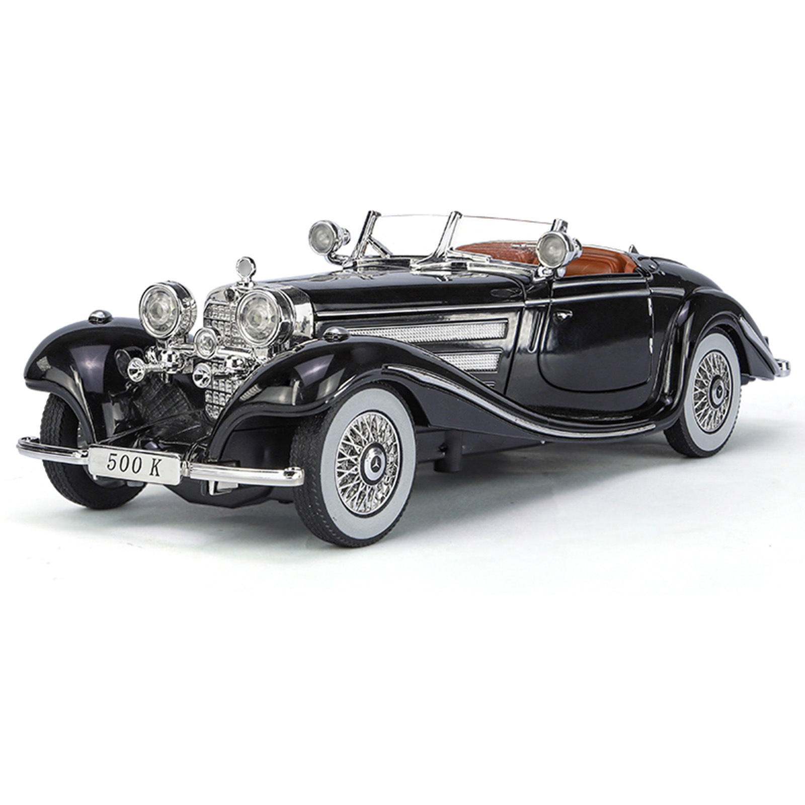 Modelo de coche de aleación a escala 1/24 de 500K con sonido y luz, modelo de coche clásico retro vintage, adorno, caja de regalo para el Festival de Medio Otoño.