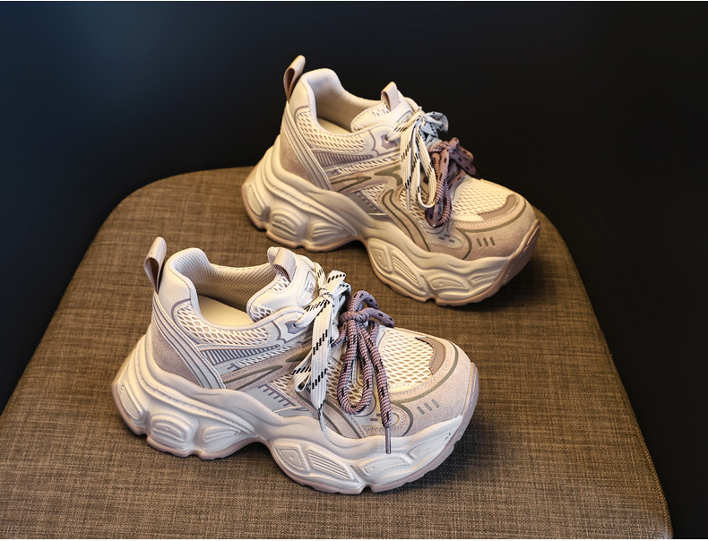 Giày sneaker nữ đế dày tăng chiều cao 9,5 cm lưới thoáng khí phong cách daddy — màu tím chi tiết 5