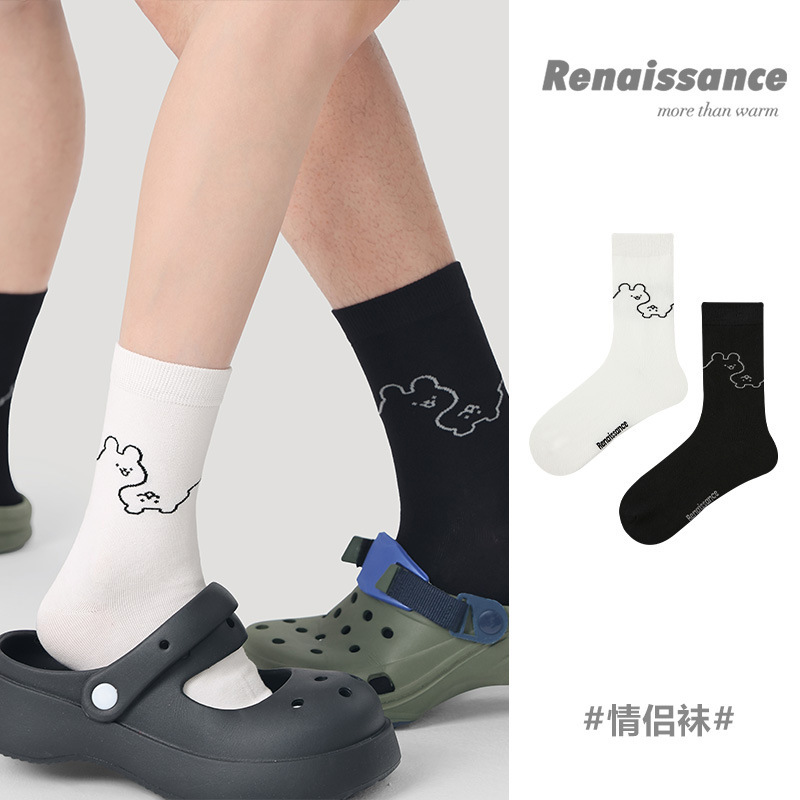 Renaissance Creative Socks Women's Summer Cartoon All-match Mid-length Socks Men's Spring and Autumn Couple's Cotton Socks Ins Trendy