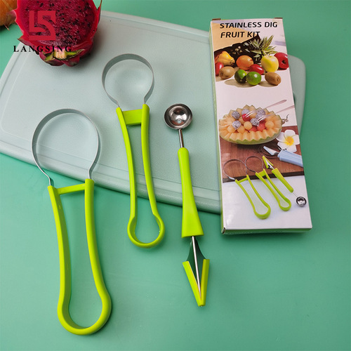 Three-in-one fruit carving knife, fruit scooper, multifunctional fruit platter tool, stainless steel watermelon scooper