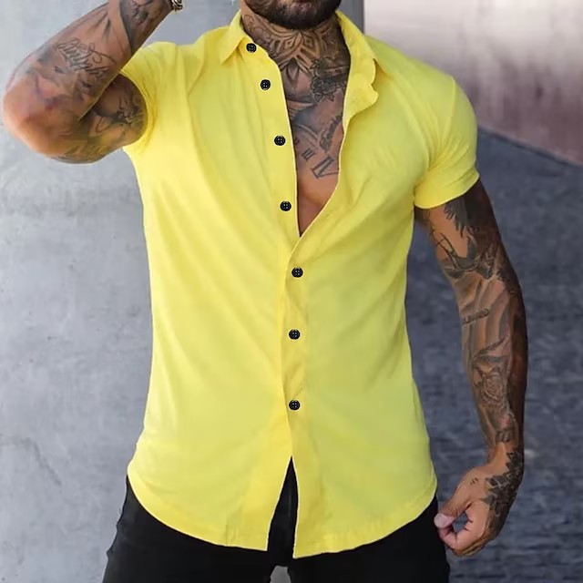 Comercio exterior transfronterizo simple verano duro hombres casual color sólido camisa de manga corta juventud moda deportes camisa delgada