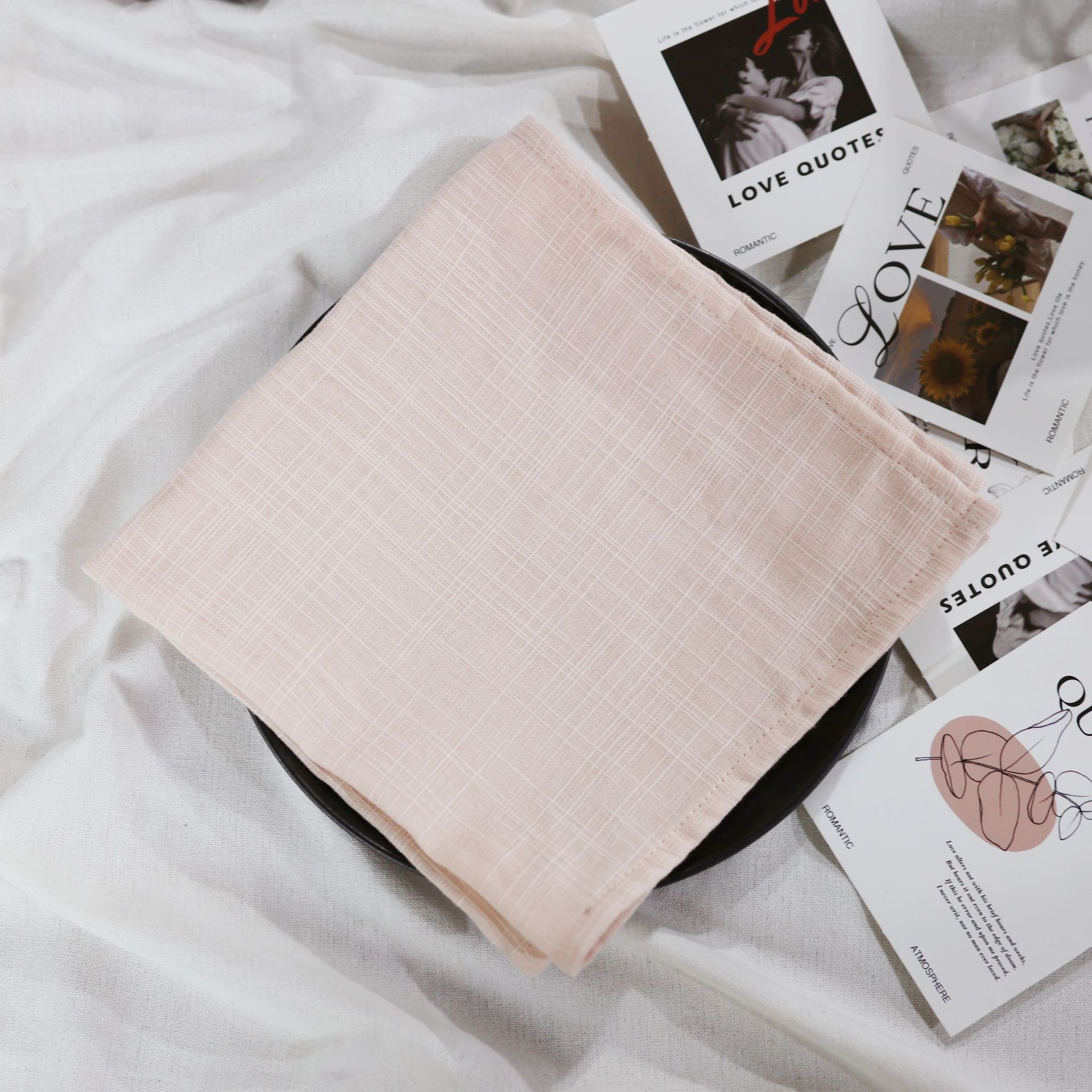 Servillas de algodón de bambú de doble capa, toalla de té arrugada, almohadilla de mesa occidental, decoración de servillas transfronterizas
