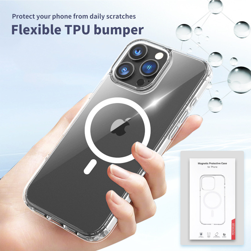 Suitable for Iphone16Promax Apple 15 Magnetic Phone Case Magsafe14 Transparent 12 Hard Shell with Packaging