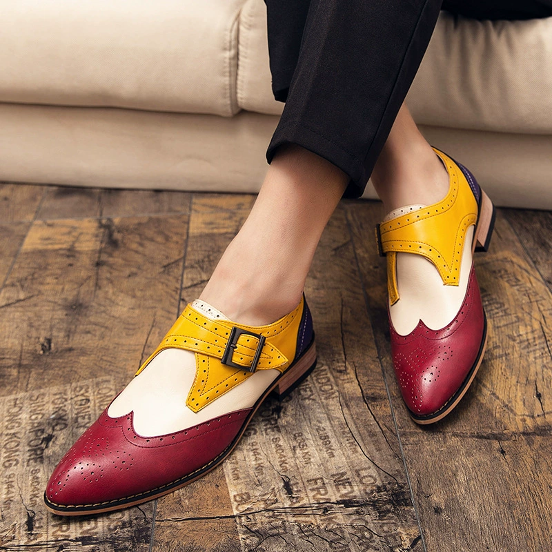 Cross -border autumn retro school style small leather shoes men's pointed head flat heel British Brock flat bottom lace students large size