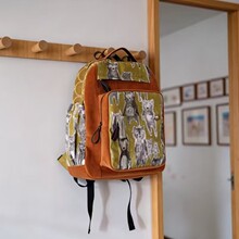 小众设计师款布艺双肩包 多隔层轻便通勤包 学生上学大容量狐狸印