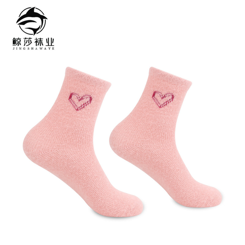 白色水貂绒袜子女秋冬加绒加厚保暖居家可爱心形黑色珊瑚绒睡眠袜|undefined