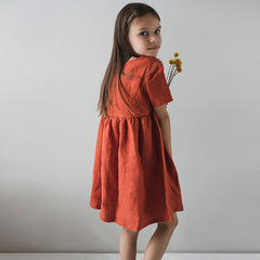 女童連衣裙23夏裝新款亞麻森系兒童裝文藝范棉麻短袖寶寶公主裙子