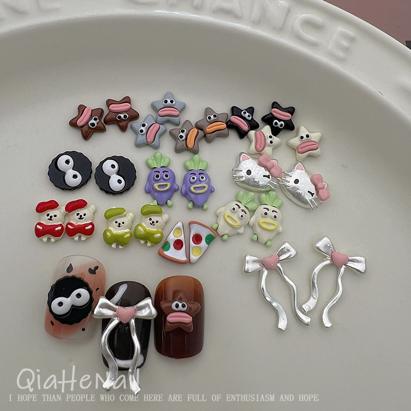 Ugly Cute Funny Cartoon Sausage Little Monster Star Food Pizza Apple Puppy Alloy Three-dimensional Nail Decoration Ugly Cute Funny Cartoon Sausage Little Monster Star Food Pizza Apple Puppy Alloy Three-dimensional Nail Decoration