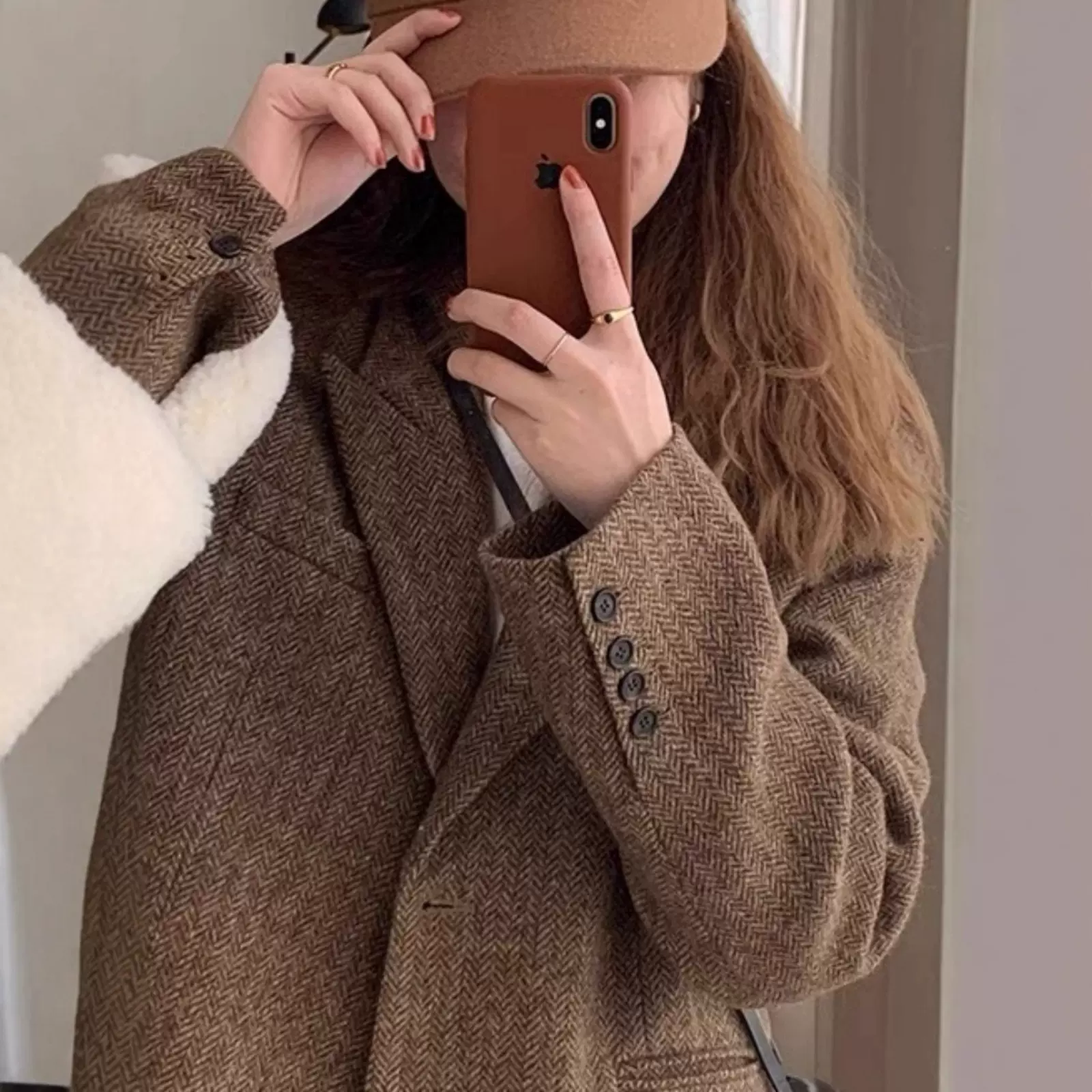 咖色毛呢西装外套女2025秋冬新款小个子休闲韩版复古毛呢子上衣