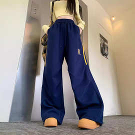 【华棉复合】 美式三条杠运动休闲裤女宽松阔腿梨形身材显瘦裤子
