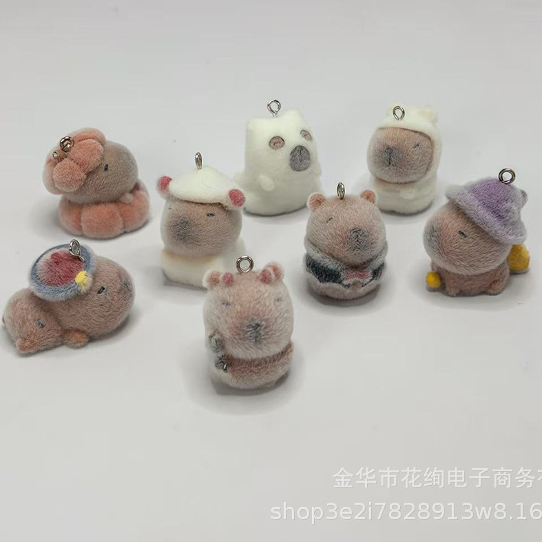 New Kapibara Flocking Pendant Stereo Cartoon DIY Mobile Phone Chain Keychain Bag Jewelry Accessories Wholesale