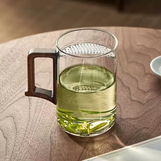 Glass green tea, tea cup, filter