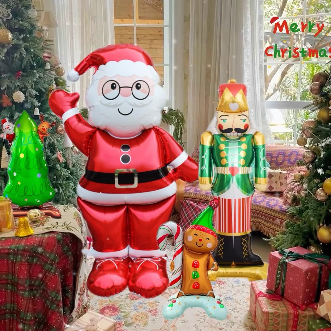 60寸招手圣诞老人铝膜气球圣诞节家居商场幼儿园大道具装饰布置