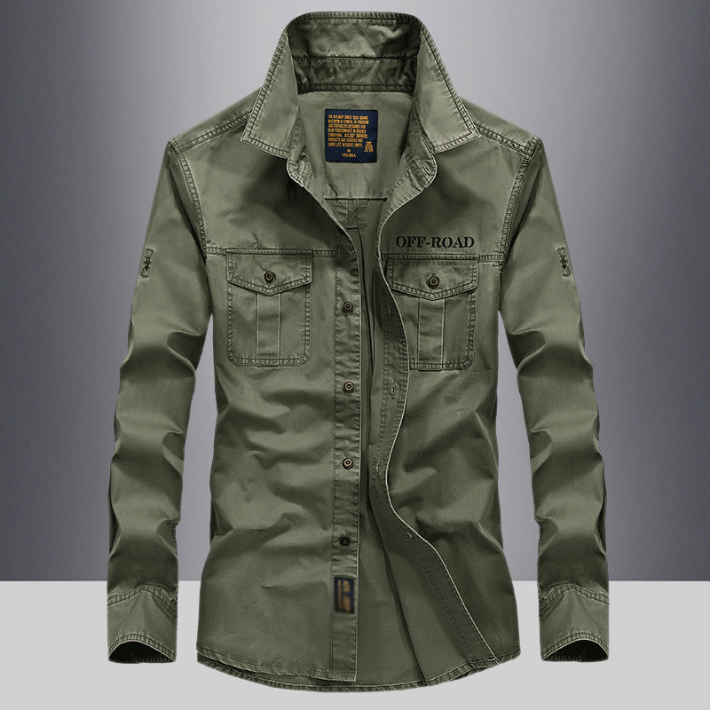 Military-style long-sleeve shirt for men, 2026 spring and autumn casual men's cotton loose-fitting solid color work shirt, youth top Military-style long-sleeve shirt for men, 2026 spring and autumn casual men's cotton loose-fitting solid color work shirt, youth top