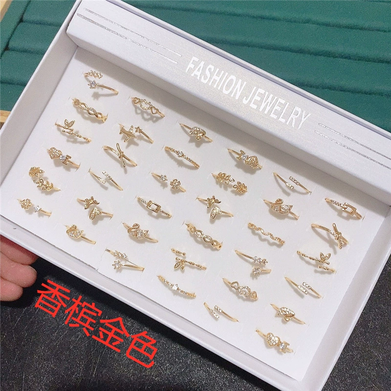 Adjustable Zirconium Ring, Korean Style, 750 sample gold color, Micro-incrustation (Adjustable)