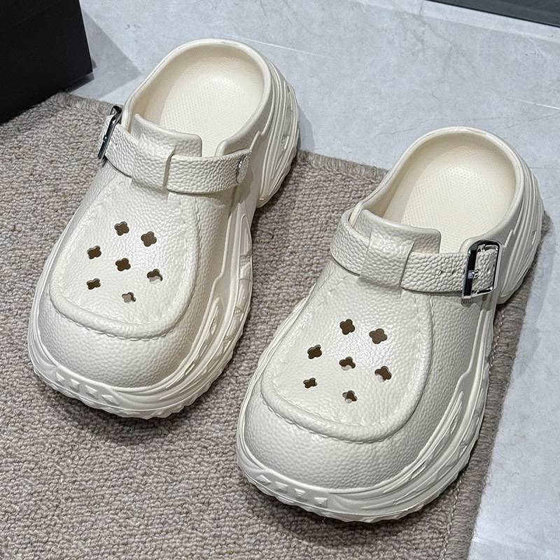 Cross-Border Textured Perforated Women's Thick-Soled Height-Increasing Outdoor Non-Slip Versatile Comfortable Closed-Toe Sandals Summer Garden Shoes